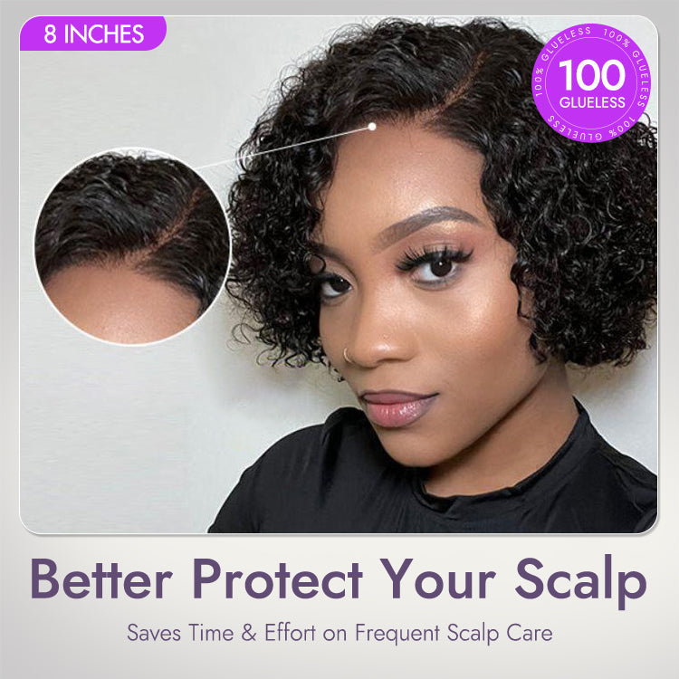 Trendy Short Cut Curly Minimalist HD Lace Glueless Side Part Wig 100% Human Hair