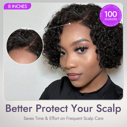Trendy Short Cut Curly Minimalist HD Lace Glueless Side Part Wig 100% Human Hair