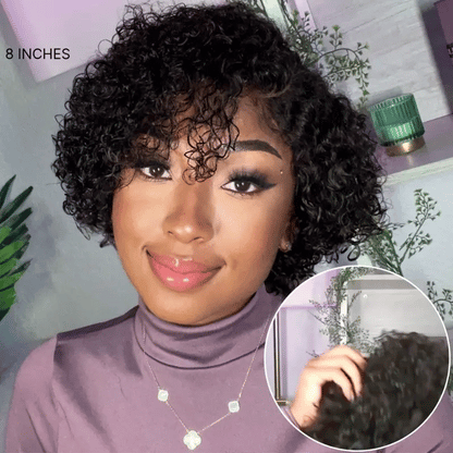 Trendy Short Cut Curly Minimalist HD Lace Glueless Side Part Wig 100% Human Hair
