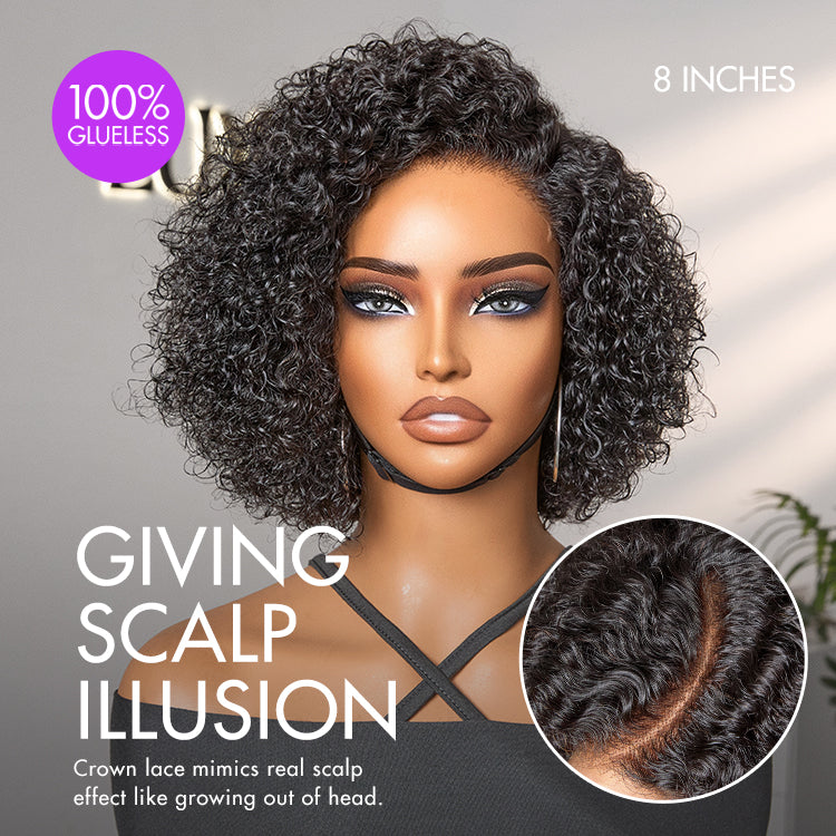 Trendy Short Cut Curly Minimalist HD Lace Glueless Side Part Wig 100% Human Hair