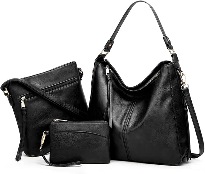 Luxury 3-Piece Leather Hobo Bag Set