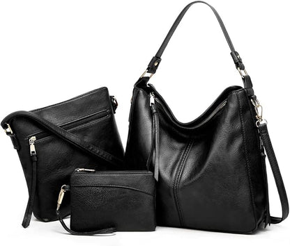 Luxury 3-Piece Leather Hobo Bag Set