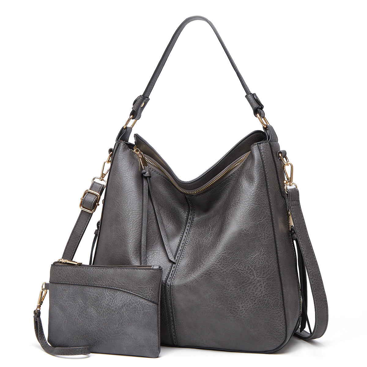 Luxury Leather Hobo Anti-Theft Handbag with FREE Pouch Wallet