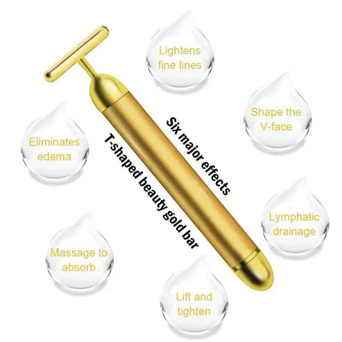 24K Gold T-Shape Vibrating Face Massager