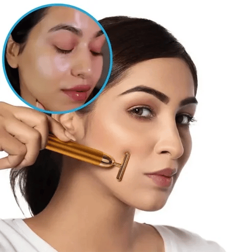 24K Gold T-Shape Vibrating Face Massager