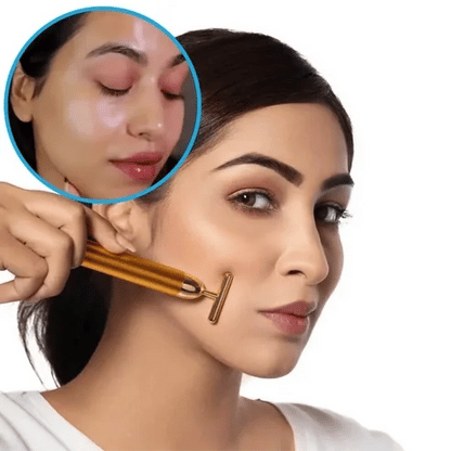 24K Gold T-Shape Vibrating Face Massager