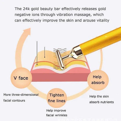 24K Gold T-Shape Vibrating Face Massager