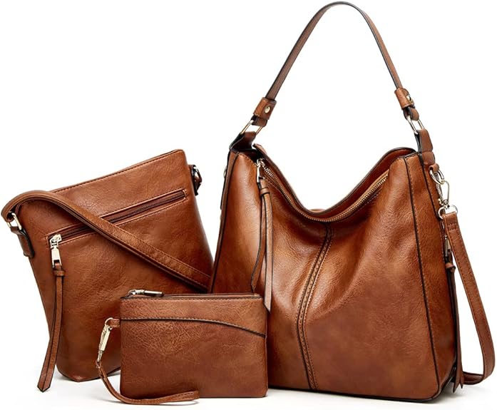 Luxury 3-Piece Leather Hobo Bag Set