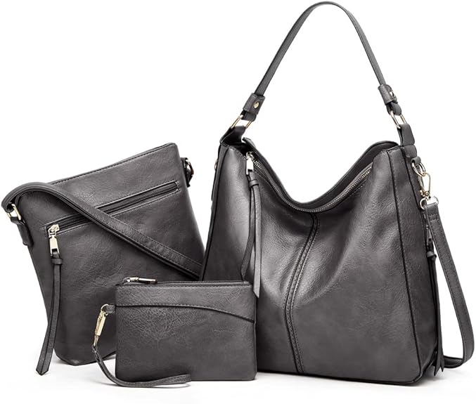 Luxury 3-Piece Leather Hobo Bag Set