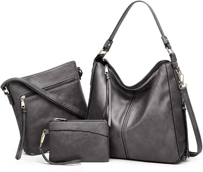 Luxury 3-Piece Leather Hobo Bag Set