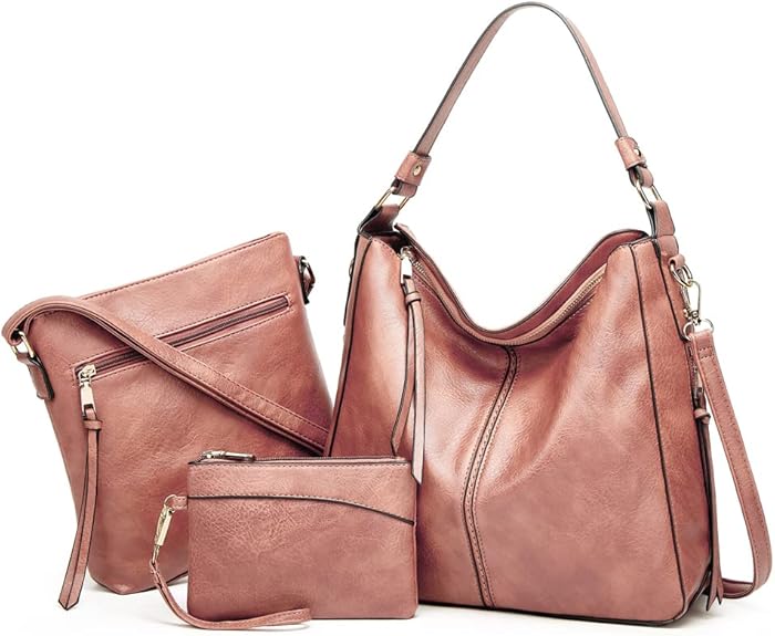 Luxury 3-Piece Leather Hobo Bag Set