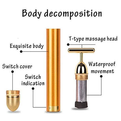 24K Gold T-Shape Vibrating Face Massager