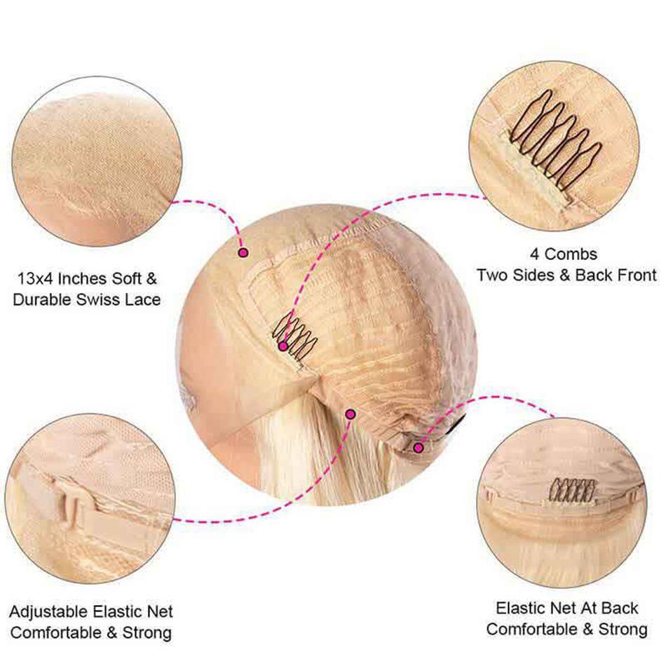 Blonde 613 Short Bob Style HD Transparent Lace Front Wig Pre Plucked High Density - 假发