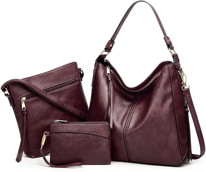 Luxury 3-Piece Leather Hobo Bag Set