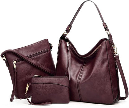 Luxury 3-Piece Leather Hobo Bag Set