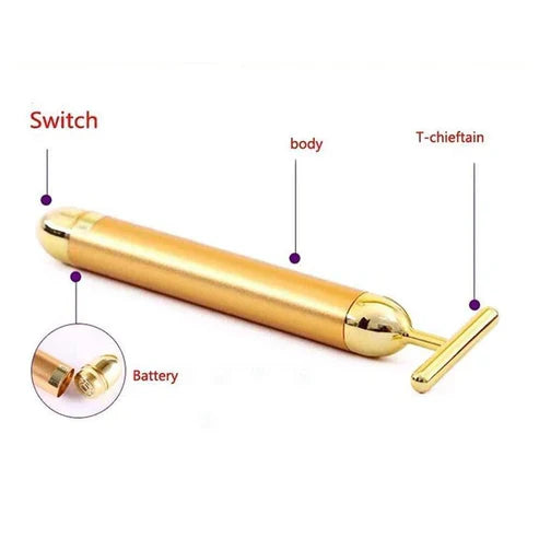 24K Gold T-Shape Vibrating Face Massager