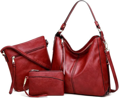 Luxury 3-Piece Leather Hobo Bag Set