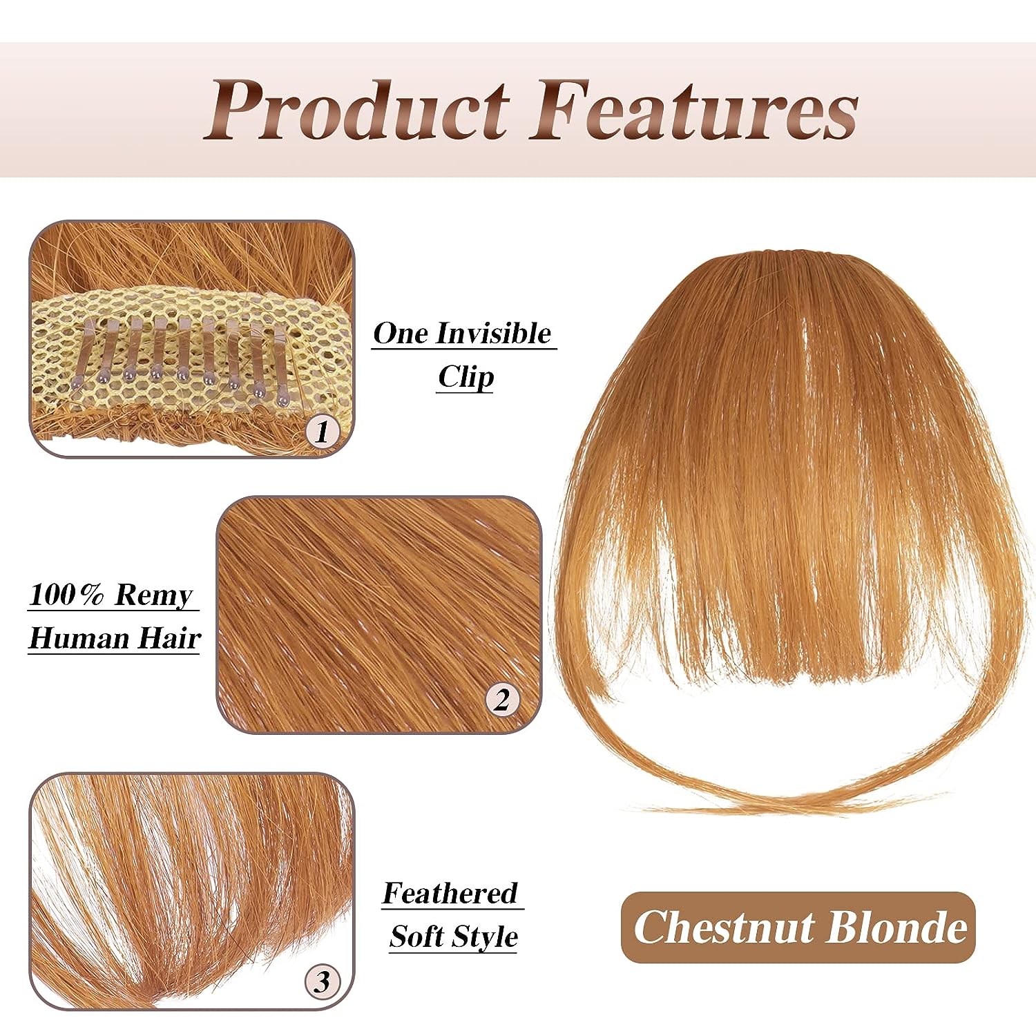 Luxurious 3D Clip-In Bangs Hair Extensions: Instant Fringe Transformation Wig