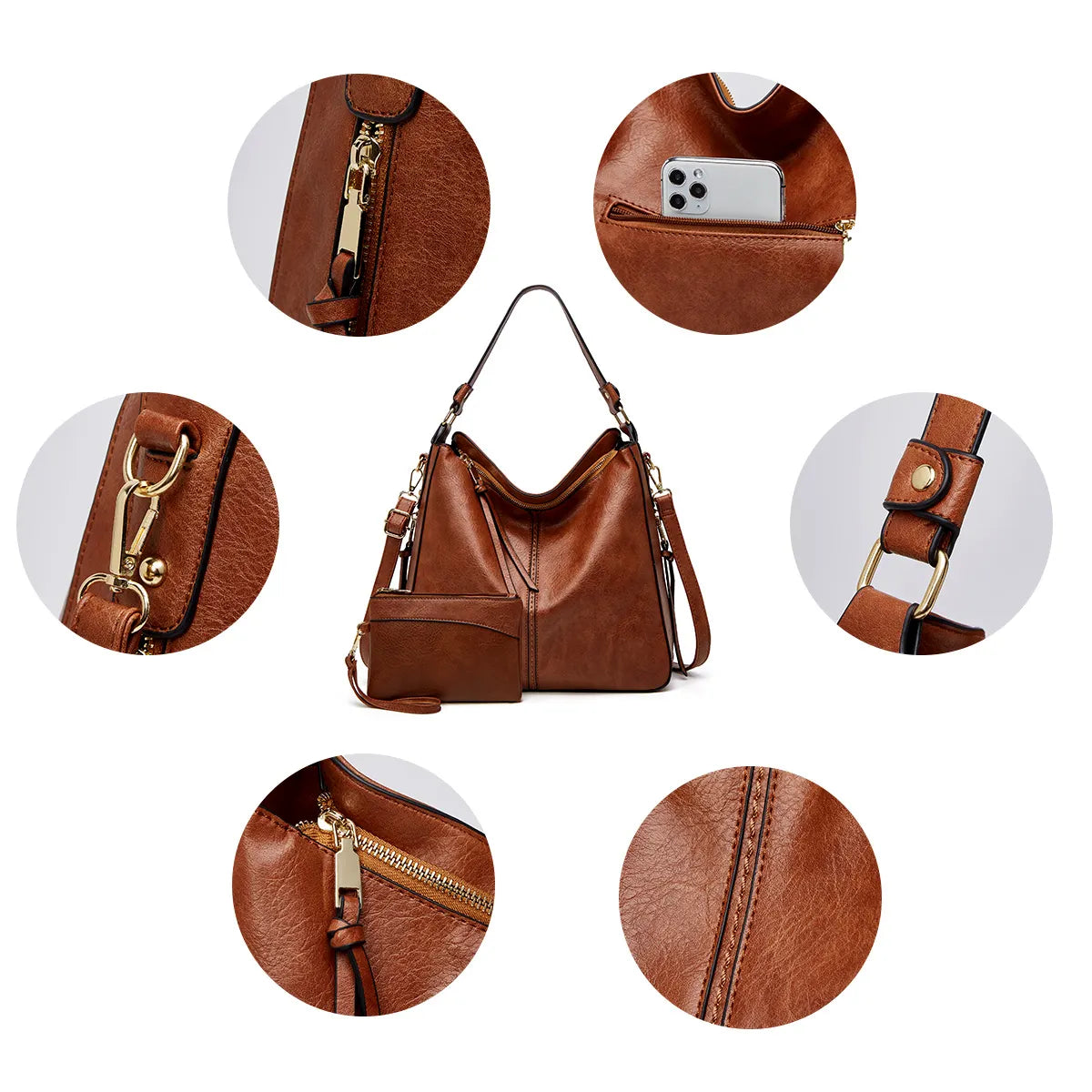Luxury 3-Piece Leather Hobo Bag Set