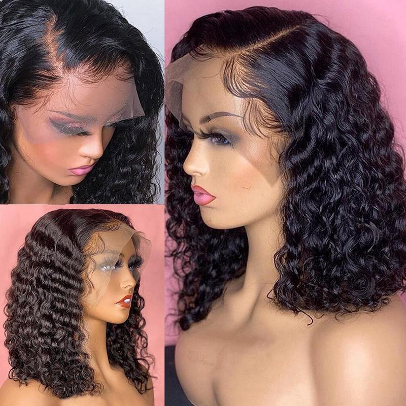 Affordable HD Skin Melt Transparent Bob Lace Frontal Wig Kinky Curly Pre Plucked - 