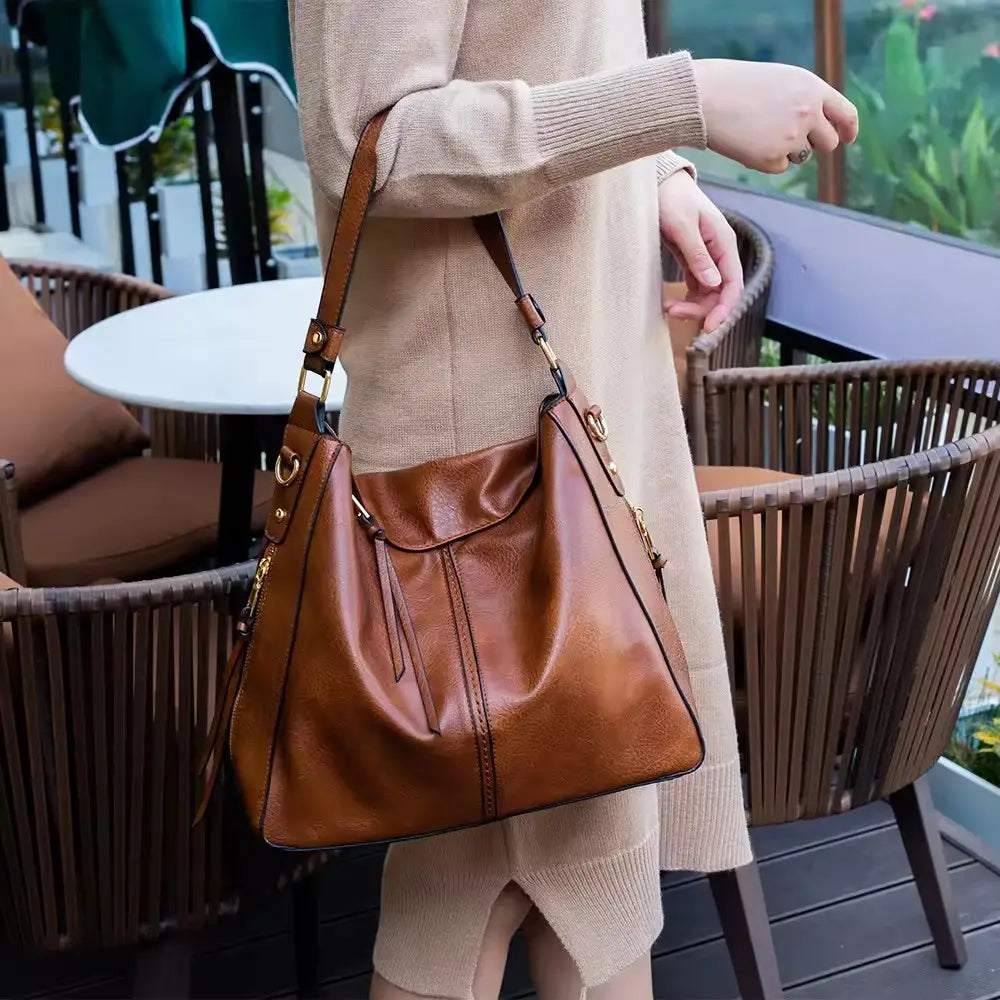 Luxury Leather Hobo Anti-Theft Handbag with FREE Pouch Wallet