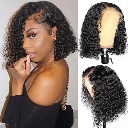 HD Transparent Short Bob Style Kinky Curly Lace Front Wig Pre Plucked - 