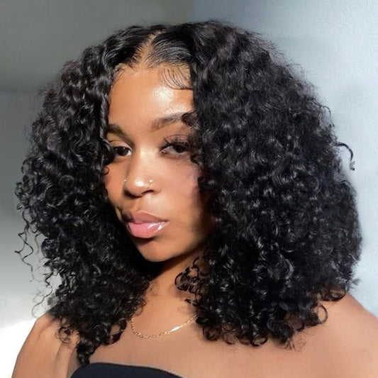 Lace Front 13x4 Deep Bob Wig Human Hair Curly Wig Natural Black 180% Density