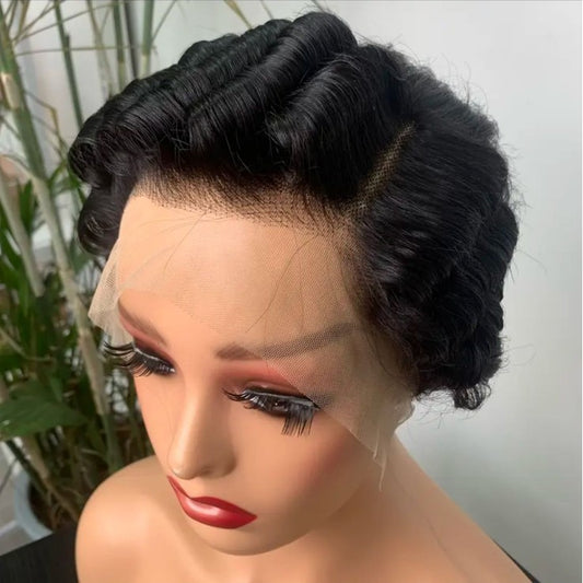13x4 Front Lace Human Hair Wig Pixie Cut Judge's head Short Wigs