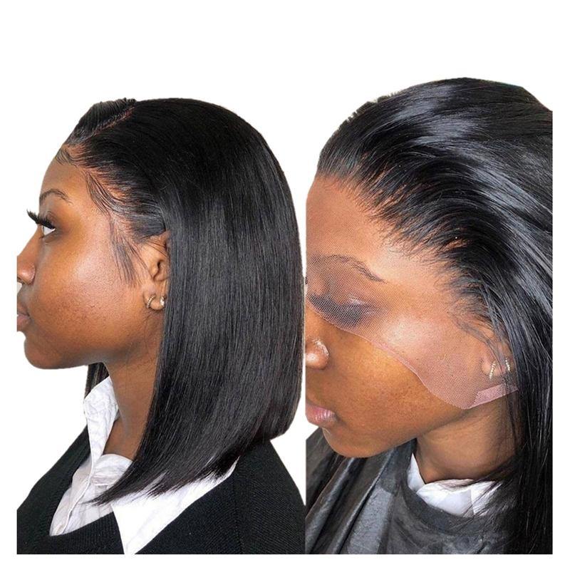 Straight Virgin Human Hair Short Bob Pre Plucked Lace Front Wig