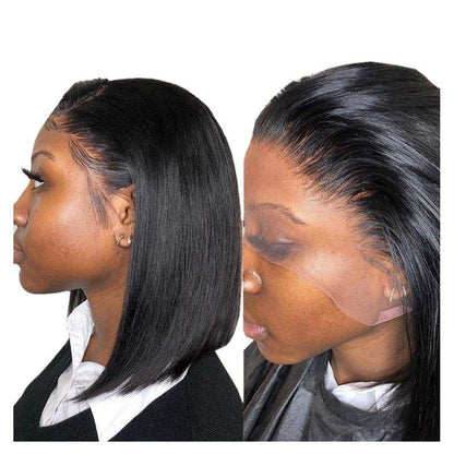 Straight Virgin Human Hair Short Bob Pre Plucked Lace Front Wig