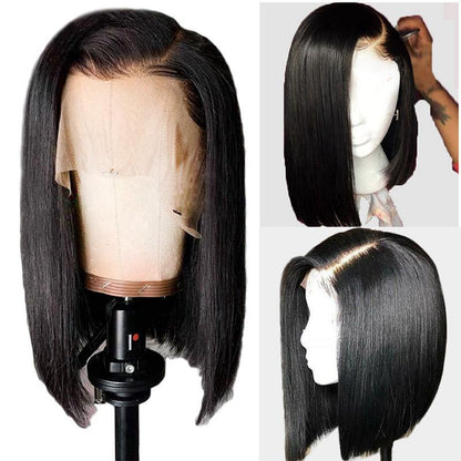 Straight Virgin Human Hair Short Bob Pre Plucked Lace Front Wig