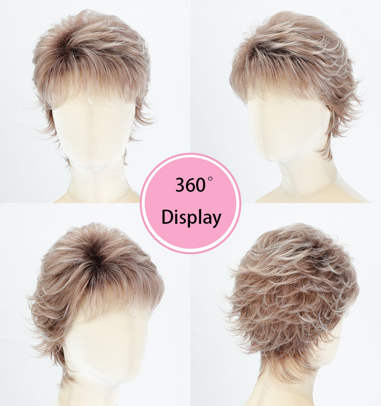 Harriet - Short  Blonde Pixie Cut Wigs for White Women Dark Brown Ombre Blonde