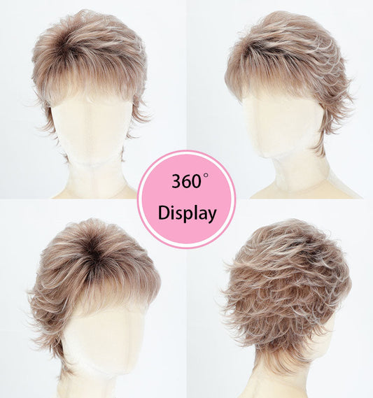 Harriet - Short  Blonde Pixie Cut Wigs for White Women Dark Brown Ombre Blonde