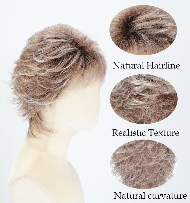 Harriet - Short  Blonde Pixie Cut Wigs for White Women Dark Brown Ombre Blonde