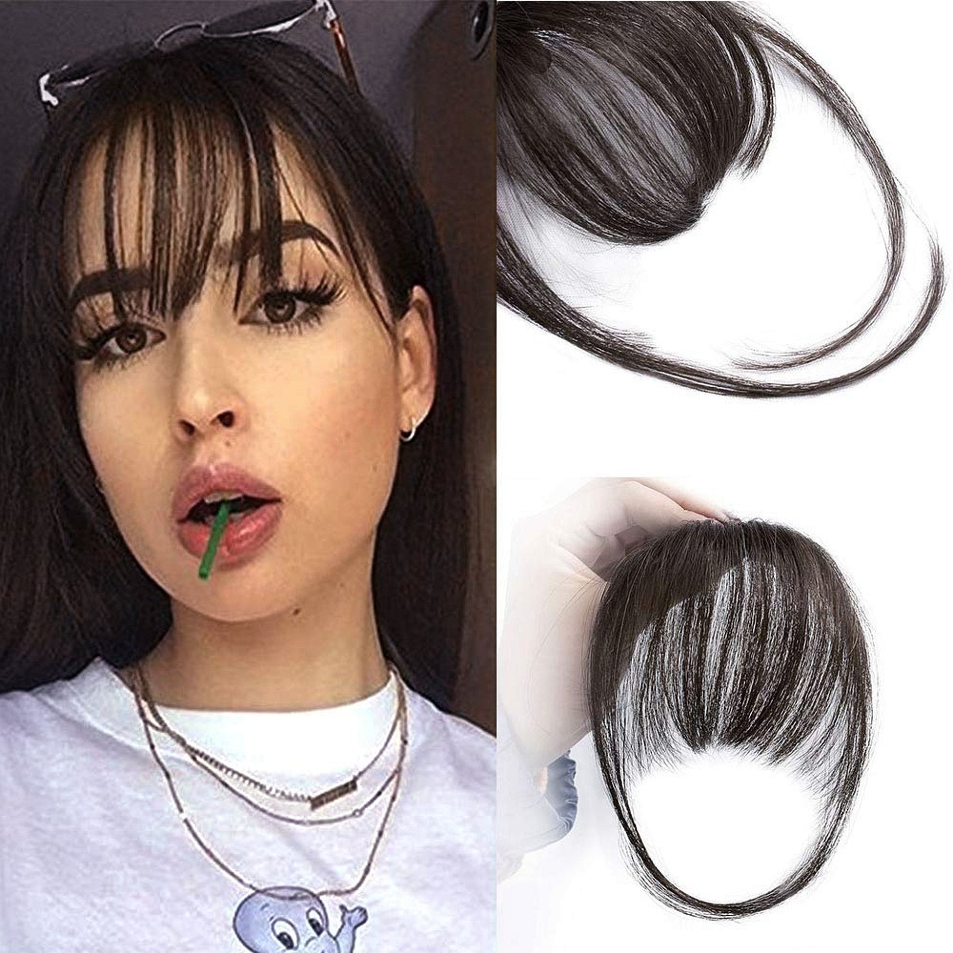 Luxurious 3D Clip-In Bangs Hair Extensions: Instant Fringe Transformation Wig