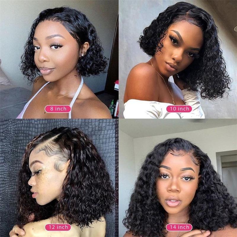 Affordable HD Skin Melt Transparent Bob Lace Frontal Wig Kinky Curly Pre Plucked - 