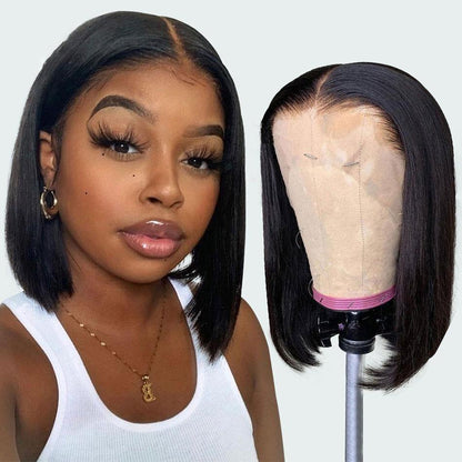 High Quality HD Transparent Lace Short Bob Wig Straight Human Hair Lace Frontal Wig Pre Plucked - 假发
