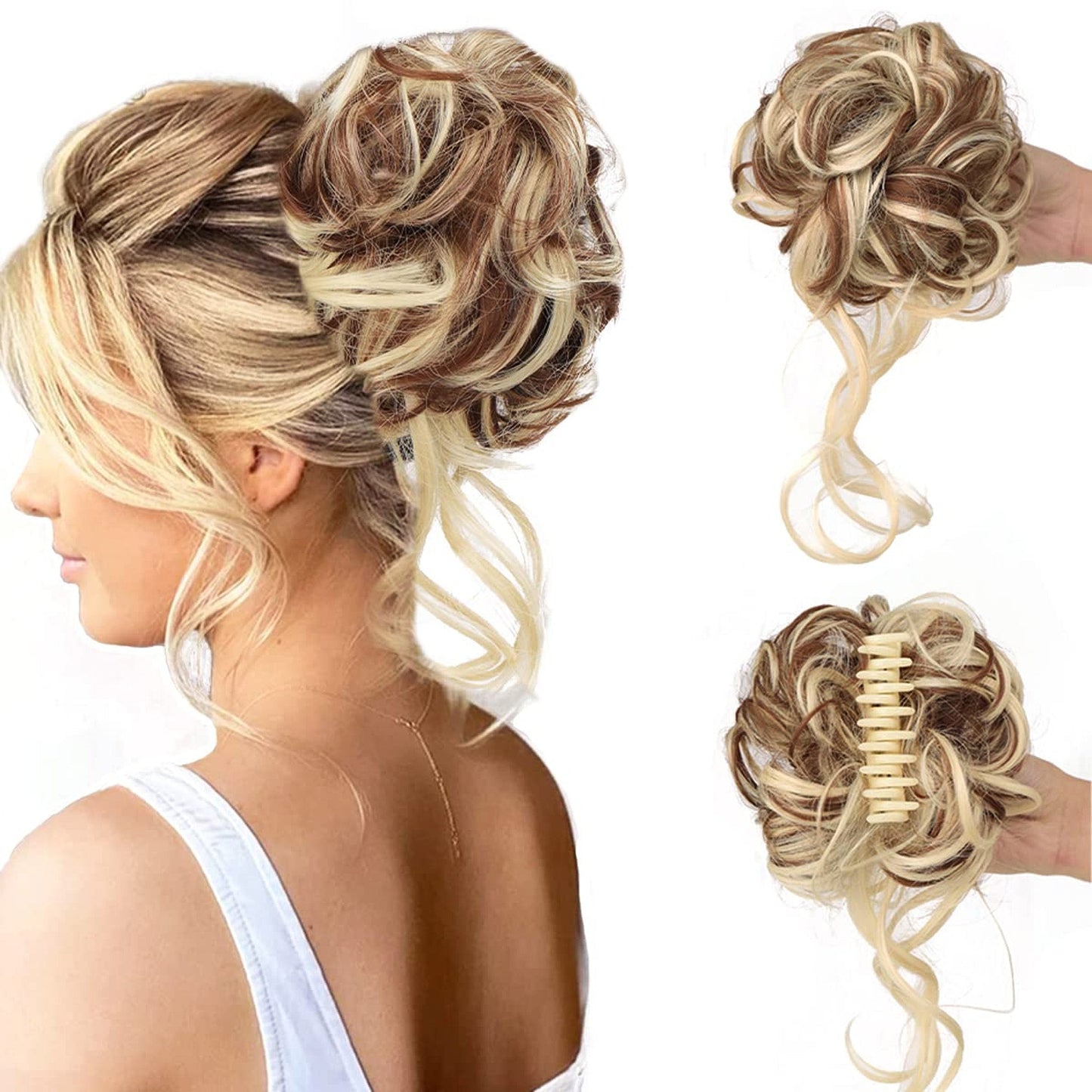 Messy Bun Hair Piece Wavy Curly Chignon Ponytail Hairpiece for Daily Wear
